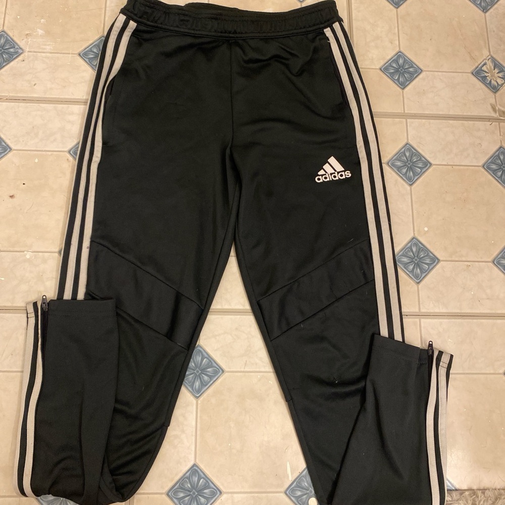 Adidas Kids Black Joggers with White Stripes